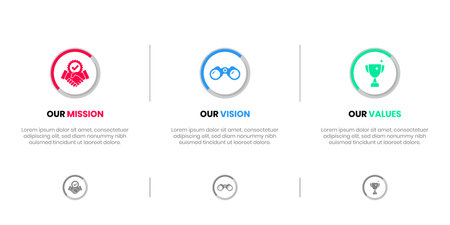 Mission Vision Values infographic Banner template. Company goal infographic design with  Modern flat icon design. vector illustration infographic icon design banner.のイラスト素材
