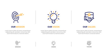 Mission Vision Values infographic Banner template. Company goal infographic design with  Modern flat icon design. vector illustration infographic icon design banner.のイラスト素材