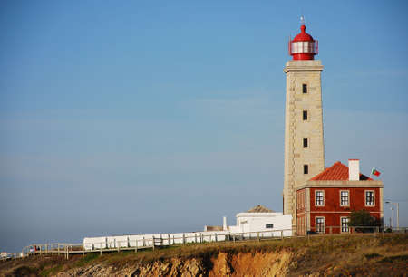 Lighthouse Sao Pedro de Moel on Silver Coast in Portugalの写真素材