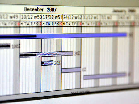 Close up shot of a detailed Gantt Chart that illustrates a project  showing Tasksの写真素材