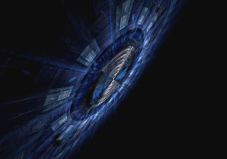 Computer generated illustration rendered fractal solar blueの写真素材