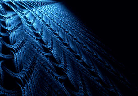 Abstract digital fractal  blue on the black background perspective