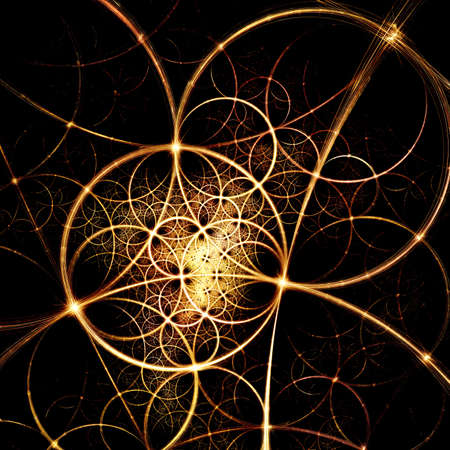 Abstract fractal yellow background with pillars and circles 