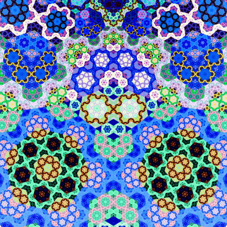 Blue light fractal hexagon, digital artwork graphic 