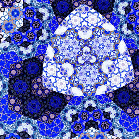 Blue light fractal hexagon, digital artwork graphic 