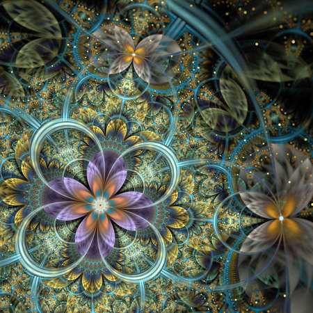 Dark orange fractal flower, digital artwork graphicの写真素材