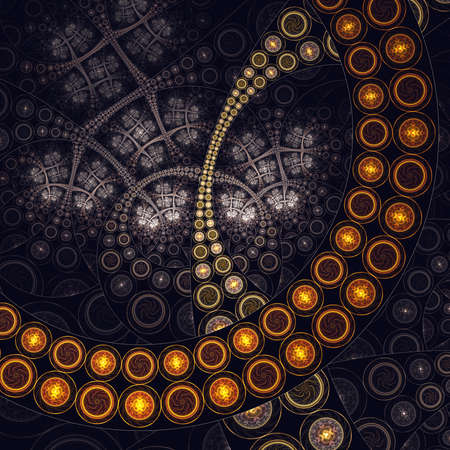 Dark fractal artwork, abstraction of a clockwork