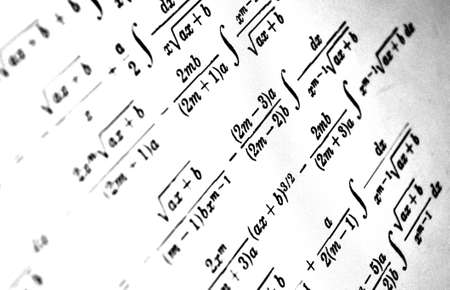 Large number of mathematical formulas on a white backgroundの写真素材
