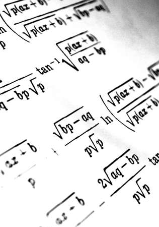 Large number of mathematical formulas on a white backgroundの写真素材