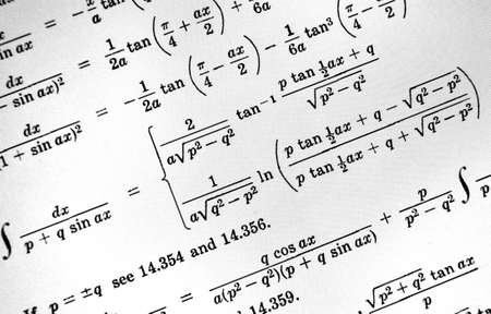 Large number of mathematical formulas on a white backgroundの写真素材