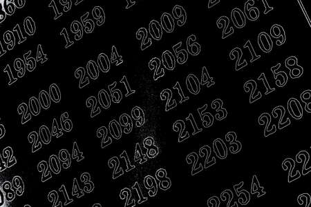 Black background with many numbers neon in perspectiveの写真素材