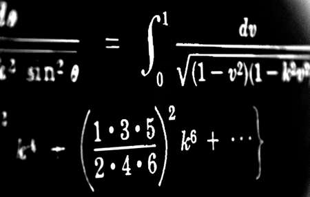 Large number of mathematical formulas on a black background