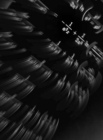 Large number of mathematical formulas focus zoom on a black backgroundの写真素材