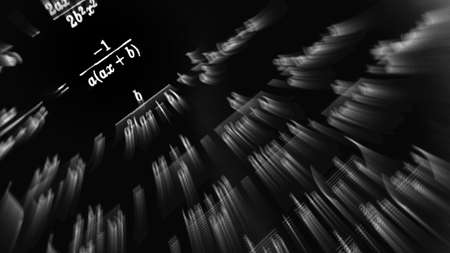 Large number of mathematical formulas focus zoom on a black background