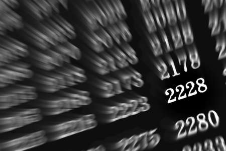 Black background with many numbers focus zoom in perspective