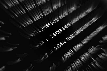 Large number of mathematical formulas focus zoom on a black background