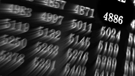 Black background with many numbers focus zoom in perspectiveの写真素材