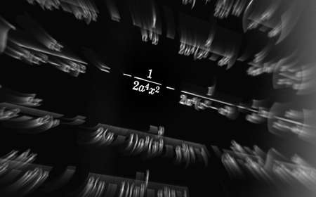 Large number of mathematical formulas focus zoom on a black background
