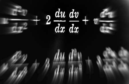 Large number of mathematical formulas focus zoom on a black background