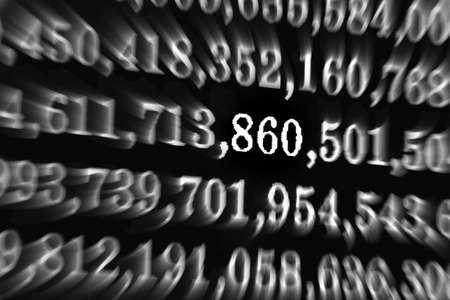 Black background with many numbers focus zoom in perspectiveの写真素材
