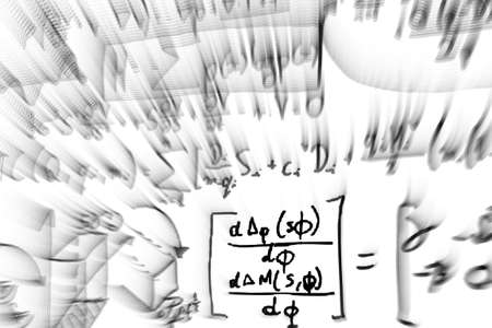 Large number of mathematical formulas focus zoom on a white background