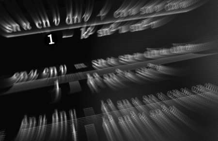 Large number of mathematical formulas focus zoom on a black backgroundの写真素材
