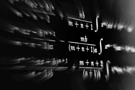 Large number of mathematical formulas focus zoom on a black background