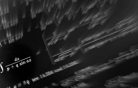 Large number of mathematical formulas focus zoom on a black background