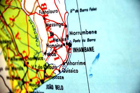 Inhambane Mozambique map close-up focus portugueseの写真素材