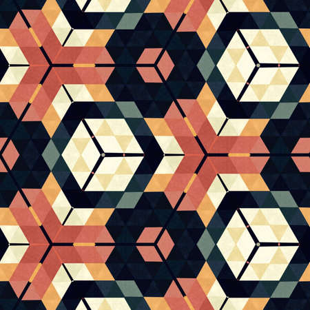 Abstract colorful hexagon square geometric seamless pattern symmetric kaleidoscope fashion, design
