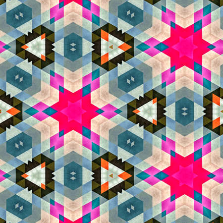 Abstract colorful hexagon square geometric seamless pattern symmetric kaleidoscope fashion, design