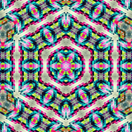 Abstract colorful hexagon square geometric seamless pattern symmetric kaleidoscope fashion, design