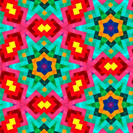 Abstract colorful hexagon square geometric seamless pattern symmetric kaleidoscope fashion, design