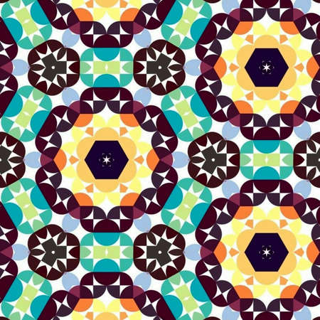 Abstract colorful hexagon square geometric seamless pattern symmetric kaleidoscope fashion, design