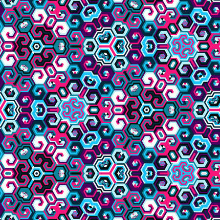 Abstract colorful hexagon square geometric seamless pattern symmetric kaleidoscope fashion, design