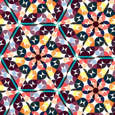 Abstract colorful hexagon square geometric seamless pattern symmetric kaleidoscope fashion, designの写真素材