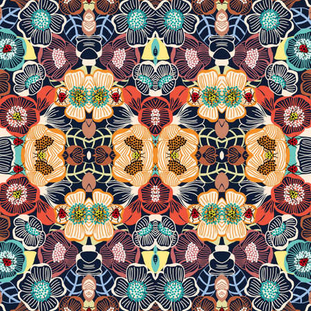 Abstract colorful hexagon square geometric seamless pattern symmetric kaleidoscope fashion, design