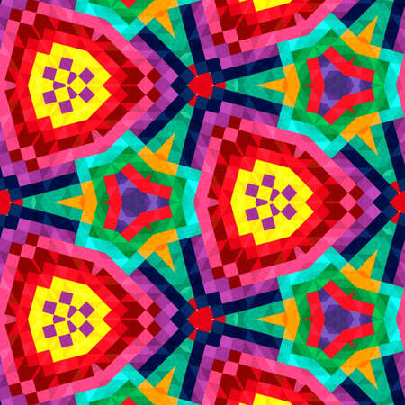 Abstract colorful hexagon square geometric seamless pattern symmetric kaleidoscope fashion, design