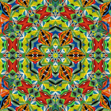 Abstract colorful hexagon square geometric seamless pattern symmetric kaleidoscope fashion, design