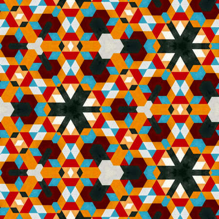 Abstract colorful hexagon square geometric seamless pattern symmetric kaleidoscope fashion, design