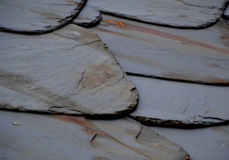 Details of shale roof on a house built from schist in Piodão,  one of Portugal's schist villages in...
