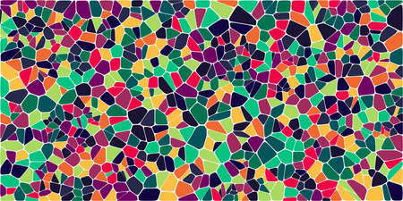 Stained glass colorful voronoi with fillet, vector abstract. Irregular cells background pattern. 2D Geometric shapes grid. Aspect Ratio 2:1のイラスト素材