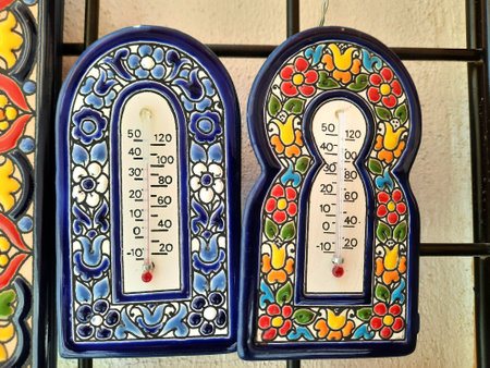 Ceramic souvenir magnets for sale in Cordoba, Spain.