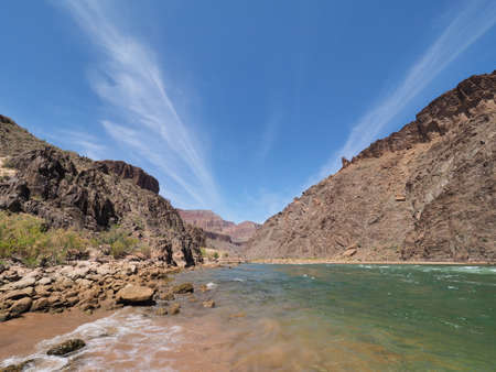 Secluded Beach below Granite Rapids in Grand Canyon National Park, Arizona.の写真素材