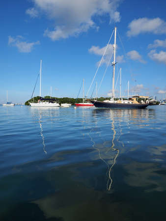 Key Biscayne, Florida 09-16-2017 Sailboats at anchor off Crandon Marina.のeditorial素材