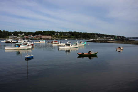 BassHarbor, Maine 07-30-2008 Lobster boats of Bass Harbor, Maine, at anchor in the harbor on a quiet summer afternoon.のeditorial素材