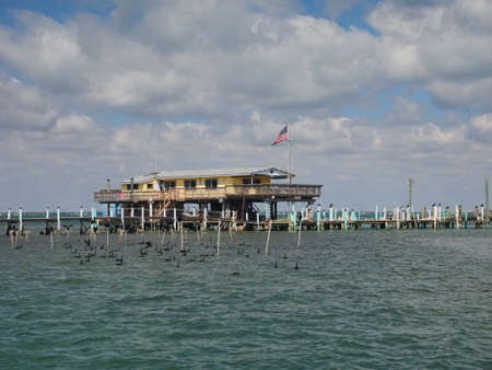 Stiltsville, Biscayne National Park, Florida 03-01-2019 Miami Springs Powerboat Club, one of seven remaining stilt houses in the park.のeditorial素材