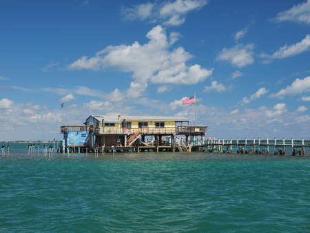 Stiltsville, Biscayne National Park, Florida 03-01-2019 Miami Springs Powerboat Club, one of seven remaining stilt houses in the park.のeditorial素材