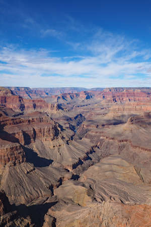 View of the Grand Canyon under a complex cloudscape from the South Rim Trail in Grand Canyon National Park, Arizona, in winter.の写真素材