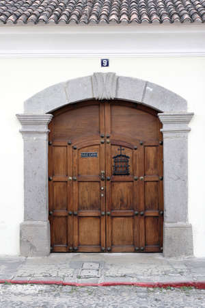 Antigua, Guatemala 03-01-2008 Antique wood doors and hardware in the colonial style of this small city in southern Guatemala.のeditorial素材